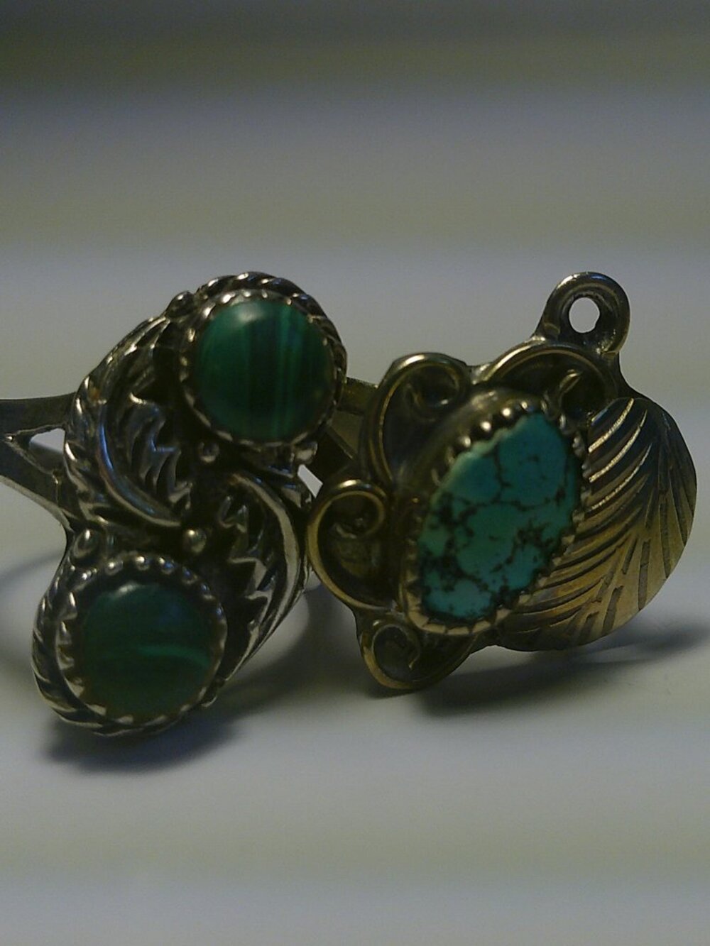 Vintage Malachite & Turquoise Statement Ring Size 7.5 Boho Southwestern - SB6 D3